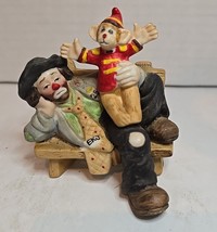 Emmett Kelly Jr Figurine Clown Sitting On Bench and Monkey Hobo 3 in by Flambro - £9.90 GBP