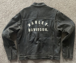 Harley Davidson Brown Distressed Leather Motorcycle Jacket Men&#39;s Size Large - £236.07 GBP