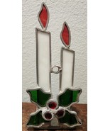Vintage Stained Glass Candle Holder Tea Light Christmas Poinsettia &amp; Candle - $312.93 MXN