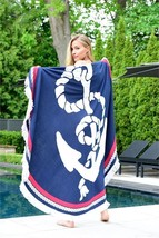 Anchor Design Beach Towel 60" Round Red Blue Polyester Spandex Fringed Edge image 2