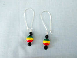 Reggae Green - Yellow - Red Round Rasta Color Bead Black Crystal Kidney Earrings - £5.58 GBP