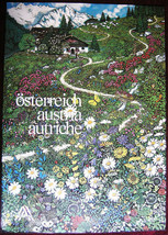 Original Poster Austria Osterreich Flowers Mountain Hut Alps Painting 1978 - £78.25 GBP