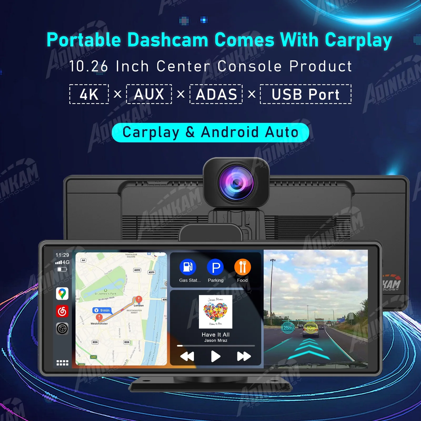  26inch 5g wifi adas gps usb adinkam aux portable wireless carplay android auto airplay thumb200