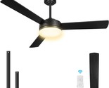 52 Inch Ceiling Fans With Lights And Remote, Outdoor Black Ceiling Fan, ... - £134.63 GBP