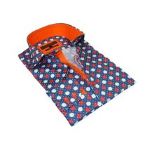 Men Dress Shirts AXXESS Turkey 100% Soft Egyptian Cotton 923-12 Blue/Red Polka image 2