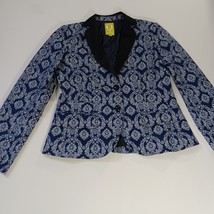 QMack Womens Blazer Jacket White & Blue Floral Collared Two Button Coat - Size 6 image 11