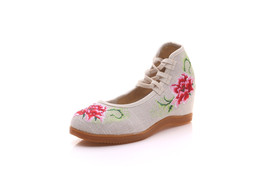 Handmade Vintage Pumps Hidden Wedge Heel Women Cotton Embroidered Canvas Shoes M - £27.33 GBP