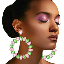 AKA Pink Green Glass Drop Hoop Earrings - $44.49