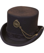 Distressed Steampunk WFSPB Black Unisex Wool Top Hat 5&quot; Crown High Wheel... - £67.86 GBP