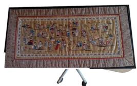 Chinese Silk Embroidered Tapestry Art Wall Hanging People on Black Cardb... - £29.25 GBP