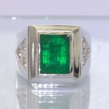 Emerald Simulated Doublet Topaz Accents 925 Silver Ring Size 11.75 Design 145 - £149.81 GBP