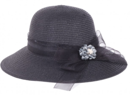 Blue Flower Black Bow Paper Golf Tennis Beach Women&#39;s Sun Hat - Black - £31.63 GBP
