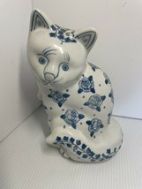 Vintage Ganz White Blue Floral Ceramic Cat Figure Figurine Decor Collectible - $14.01