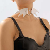 White Polyurethane &amp; Silver-Plated Bat Wing Heart Choker Necklace - £11.25 GBP