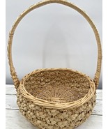 Vintage Large Round Bamboo Wicker Rattan Storage Basket in Natural W/Handle - £20.24 GBP