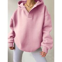 Solid Color Long Sleeve Slouchy Hooded Hoodie Sweatshirt Light Pink Small - $38.61