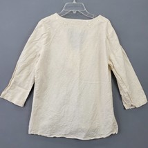 Old Navy Women Shirt Size M Cream Cottage Sequin Embroider Preppy 3/4 Sleeve Top - £6.09 GBP