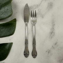 Utica Vintage Saranac Floral Flatware Butter Knife Seafood Fork Lot 2 St... - $15.83