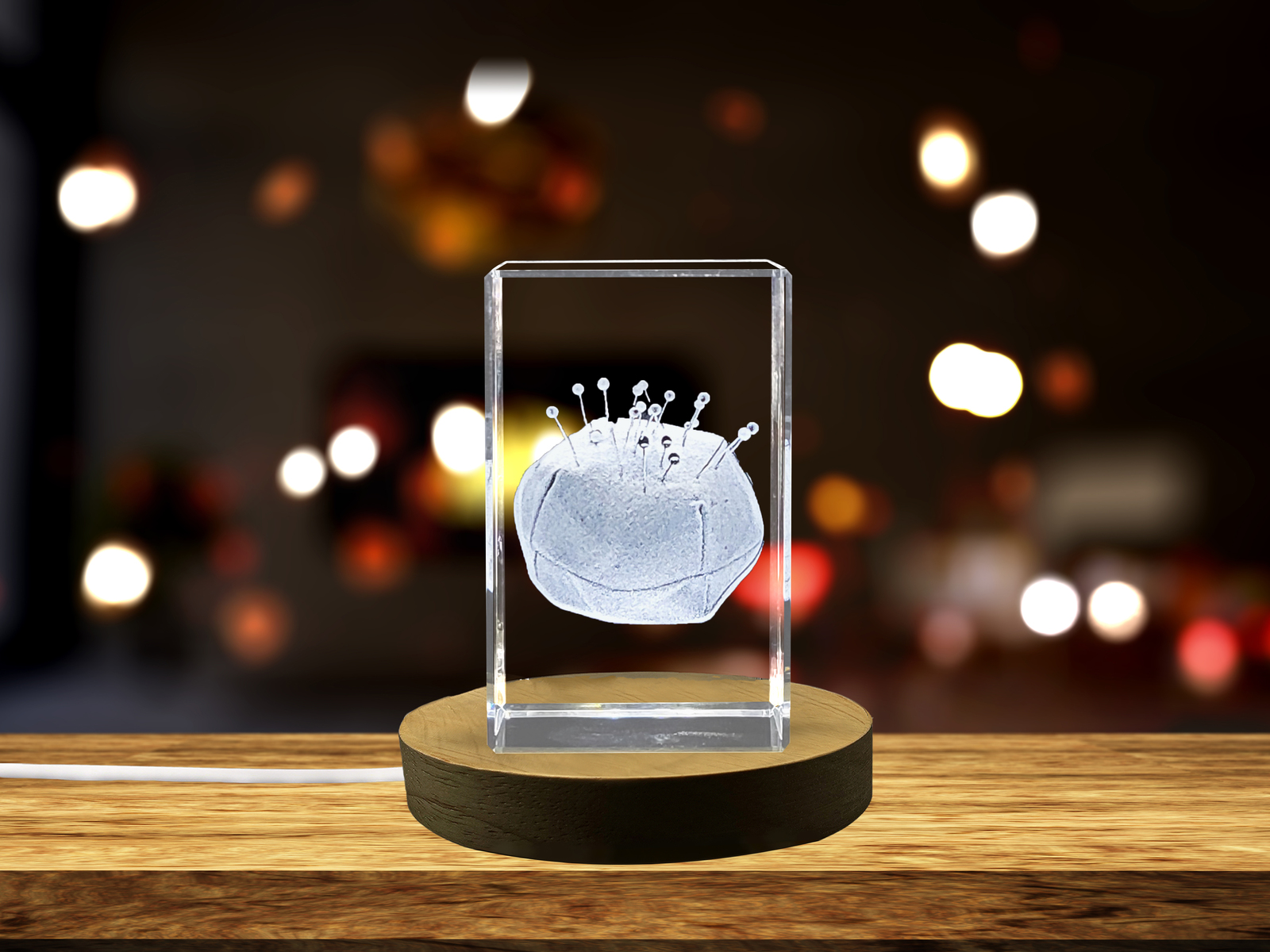 LED Base included | A Faceted Crystal Pin Cushion - A Miniature Sewing Tribute