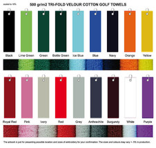 Tri Fold Velour Golf Towel. 18 Different Colours - $13.19