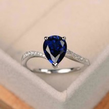 925 Plata de Ley 2.50 CT Zafiro Azul Compromiso Handmade Anillo Tamaño 7.5 - £81.61 GBP