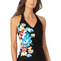 MSRP $68 Anne Cole Summer Bunches Shirred Front Halter Tankini Black Size Small - £14.54 GBP