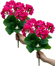 Mumiko 2 Pcs. Artificial Geraniums Silk Flowers Outdoor Uv Resistant, Deep Pink - $31.93