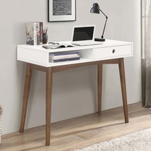 White &amp; Walnut 1-Drawer Writing Desk | Modern Desk - $270.99