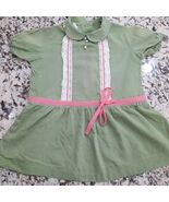 Vintage Kate Greenaway girls dress green 4 toddler pink lace peter pan c... - $18.00