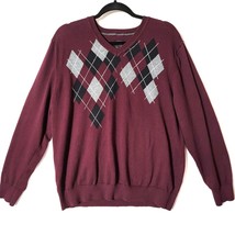 J. Ferrar Mens Sweater Size XL Long Sleeve V-Neck Pullover Deep Plum Argyle - £15.35 GBP