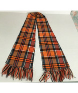 Vintage orange multi color  plaid neck scarve tartan stylescarf with fringe - $19.75