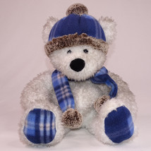 Winter White Teddy Bear By GT Gentle Treasures Blue And Brown Hat And Scraf 18&quot; - £8.45 GBP