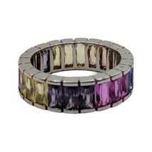 Vtg Signed fzn Fusion Rainbow Band Pride CZ Sterling Silver Ring Size 5 Wedding - £44.65 GBP