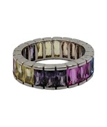 Vtg Signed fzn Fusion Rainbow Band Pride CZ Sterling Silver Ring Size 5 ... - £44.76 GBP