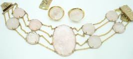 Authenticity Guarantee 
14k Gold Genuine Natural Rose Quartz Bracelet and Ear... - £1,706.70 GBP