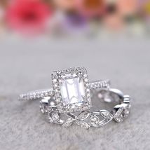 2 Ct Emerald Cut Simulated Diamond Bridal Set Wedding Ring 14k White Gold Finish - £107.36 GBP