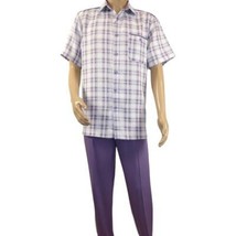 Men 2pc Walking Leisure Suit Short Sleeves DREAMS Checker 282-19 Lavender image 2