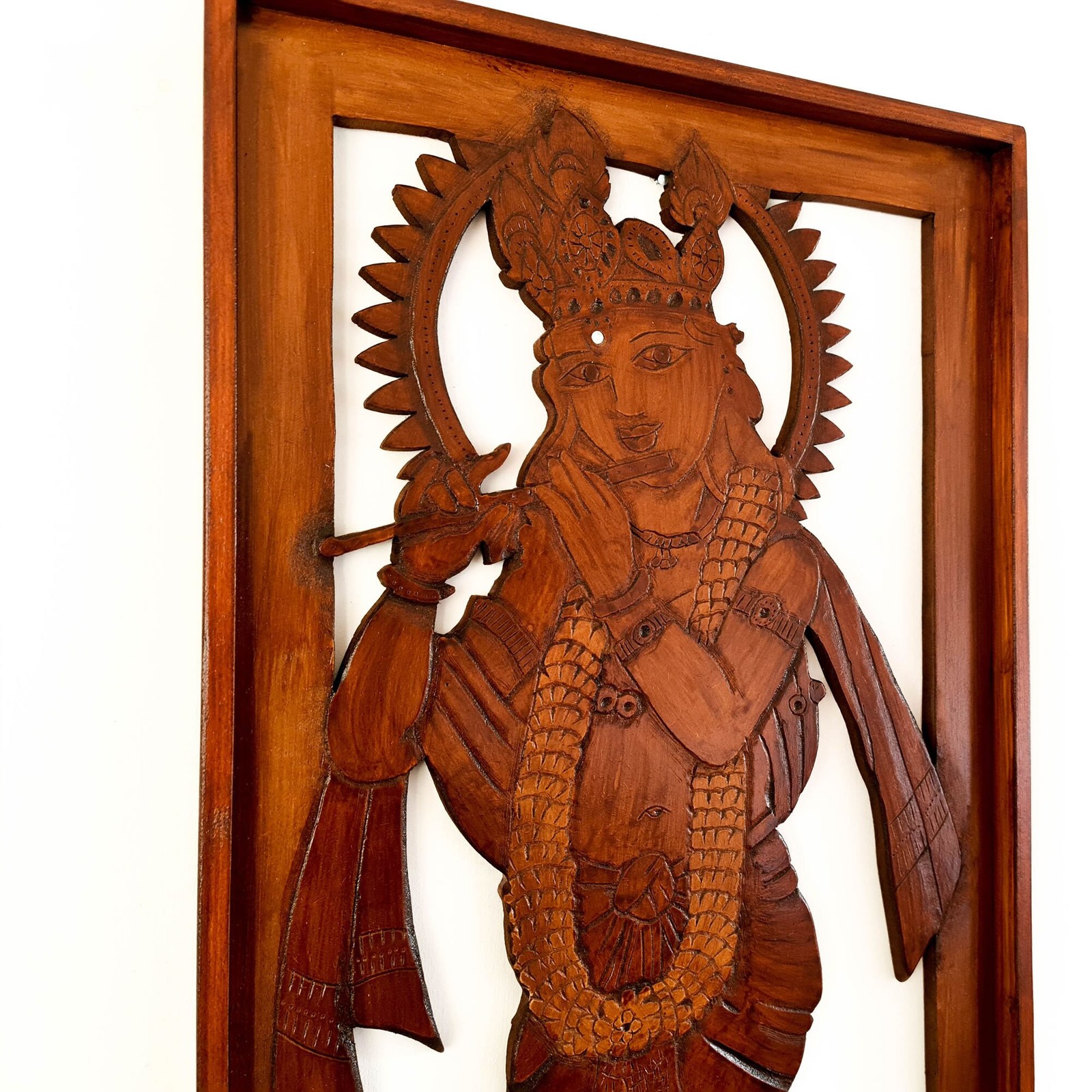 Krishna Hindu God Goddess Wood Sculpture Wall Art Temple Mandir Pooja Prayer Item image 4