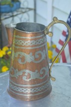 Vintage HANDMADE  Copper/Brass/Solder Water/Tea Pitcher &#39;&#39;ORNATE&#39;&#39; 7.5&#39;&#39; tall - £21.94 GBP