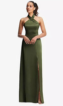 Dessy 3123..Shawl Collar Open-Back Halter Maxi Dress with Pockets..Olive..Sz 00 - £73.95 GBP