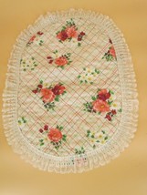 Handcrafted Vintage Oval W/ Lace Table Topper 18&quot; x 14&quot; - $18.99