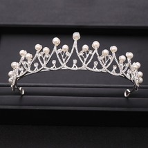 Trendy Silver Color Crystal Pearl Tiara Princess Headpiece Crown Party Birthday  - £10.94 GBP