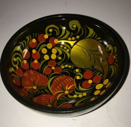 Vtg Khokhloma Russian Wooden Hand Painted Gold/Black/Red Lacquer 3.5&quot; Mi... - $9.00