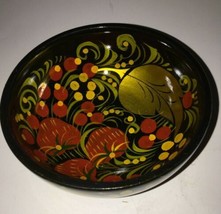 Vtg Khokhloma Russian Wooden Hand Painted Gold/Black/Red Lacquer 3.5&quot; Mini Bowl  - £7.08 GBP