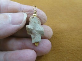 CR502-118) 3/4&quot; Fairy Stone Pendant CHRISTIAN CROSS Staurolite Crystal GOLD - £16.43 GBP