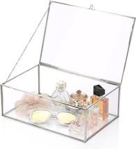 Vintage Glass Storage Box, Silver Glass Keepsake Box With Lid, Rectangle Vanity - £31.55 GBP