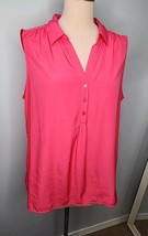 Dana Buchman XXL Tunic Top Pink Sleeveless Blouse Collar V-Neck 3 Button  - $9.88