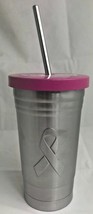 CANCER AWARENESS 16 OZ STAINLESS STEEL CUP W/ STAINLESS STEEL STRAW - £12.98 GBP