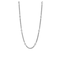 Rhodium Plated Sterling Silver Bezel Cubic Zirconia Curb Chain 16&quot; + 2&quot; Necklace - £60.41 GBP