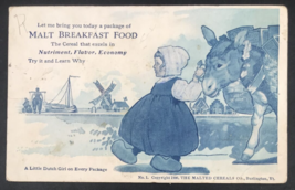 1906 Malt Breakfast Food Cereal Little Dutch Girl Advertising Postcard Mule - $8.59